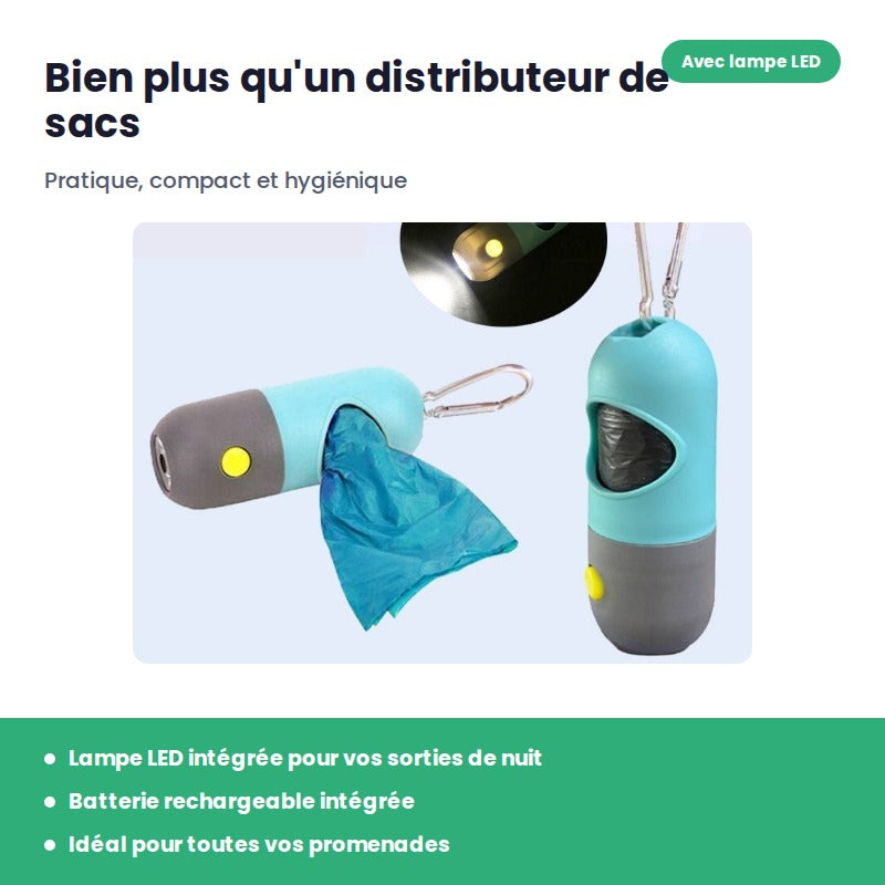 Distributeur de Sacs à Déjections avec Lampe LED pour Chien